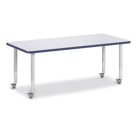 Jonti-Craft Berries Rectangle Activity Table, 30 in. x 72 in., Mobile, Freckled Gray/Navy/Gray 6413JCM112